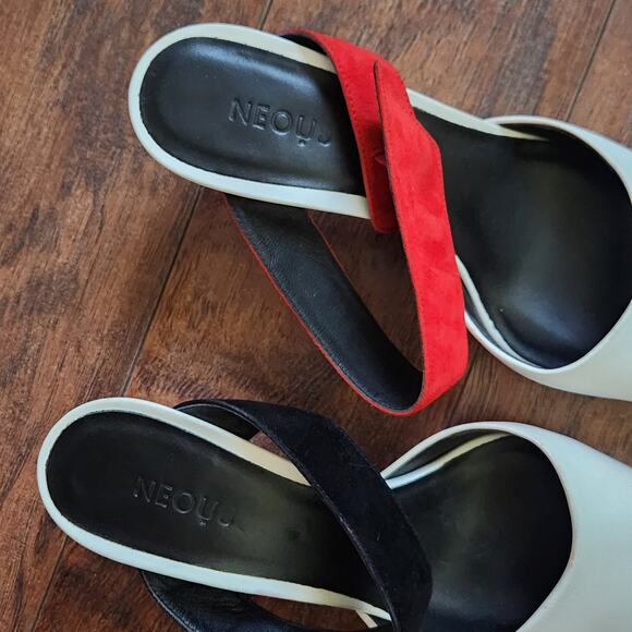 Neous Kitten Cone Heels Open Back EU 39 US 8.5 White Colorblock Suede Straps - Picture 7 of 10